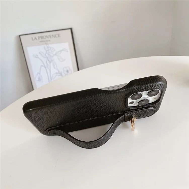 Für iPhone 15 Pro Hülle Armband Ständer PU-Leder + PET Handyhülle - Schwarz