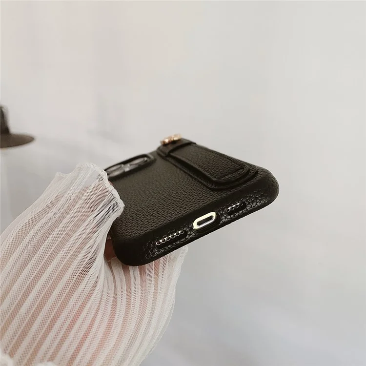 Für iPhone 15 Pro Hülle Armband Ständer PU-Leder + PET Handyhülle - Schwarz