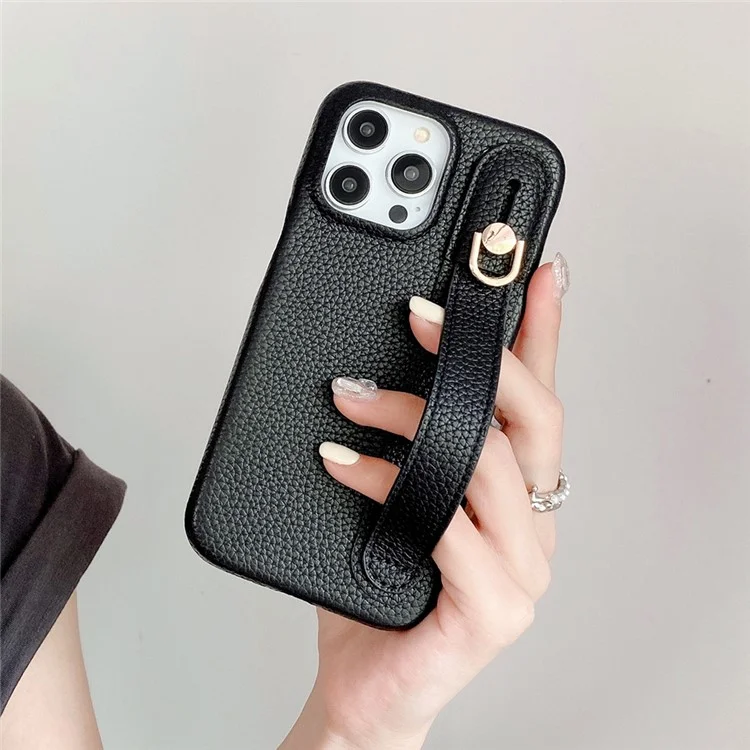 Für iPhone 15 Pro Hülle Armband Ständer PU-Leder + PET Handyhülle - Schwarz