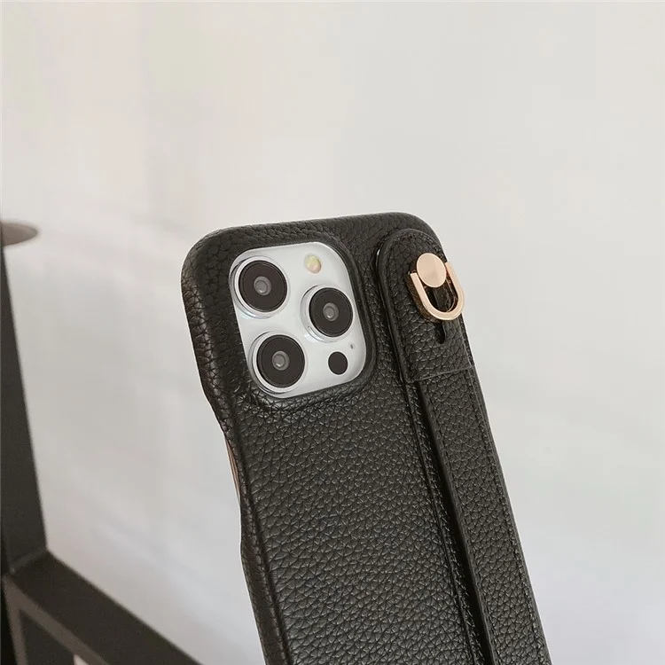 Für iPhone 15 Pro Hülle Armband Ständer PU-Leder + PET Handyhülle - Schwarz