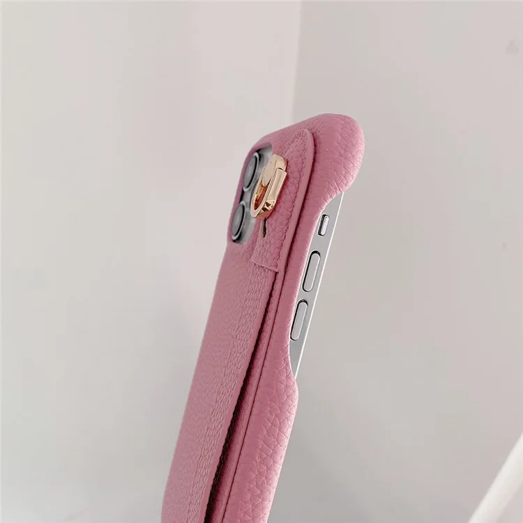 Capa para iPhone 14 Pro Max com suporte para pulso, em couro PU + capa de telefone PET - Rosa