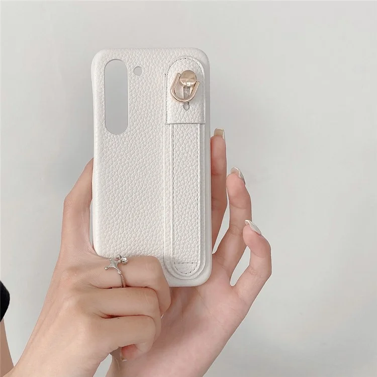Für Samsung Galaxy S23+ Hülle Armband Ständer PU-Leder + PET Handyhülle - Weiß