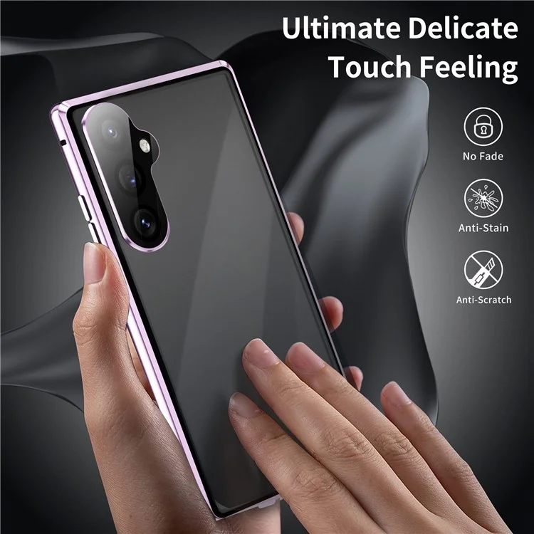 Чехол для Samsung Galaxy S24 FE, двухсторонний, из закаленного стекла и металла с магнитным креплением и пряжкой - Фиолетовый