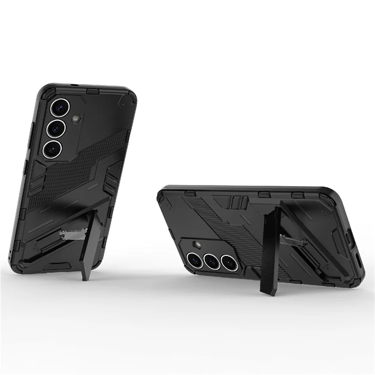 Für Samsung Galaxy A56 5G Hülle PC+TPU stoßfeste Handyhülle mit Ständer - Schwarz