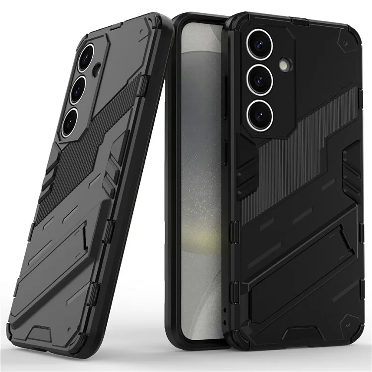 Für Samsung Galaxy A56 5G Hülle PC+TPU stoßfeste Handyhülle mit Ständer - Schwarz