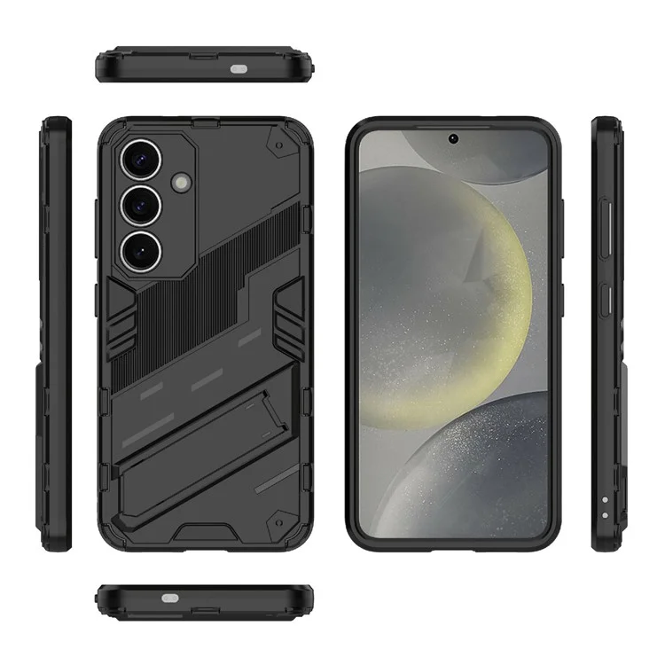 Für Samsung Galaxy A56 5G Hülle PC+TPU stoßfeste Handyhülle mit Ständer - Schwarz