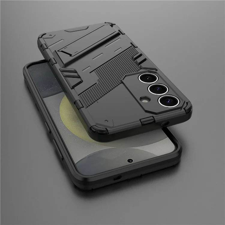 Für Samsung Galaxy A56 5G Hülle PC+TPU stoßfeste Handyhülle mit Ständer - Schwarz