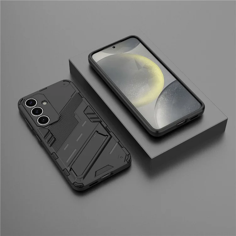 Für Samsung Galaxy A56 5G Hülle PC+TPU stoßfeste Handyhülle mit Ständer - Schwarz