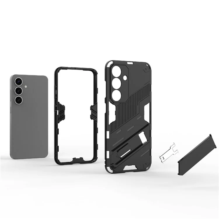 Für Samsung Galaxy A56 5G Hülle PC+TPU stoßfeste Handyhülle mit Ständer - Schwarz