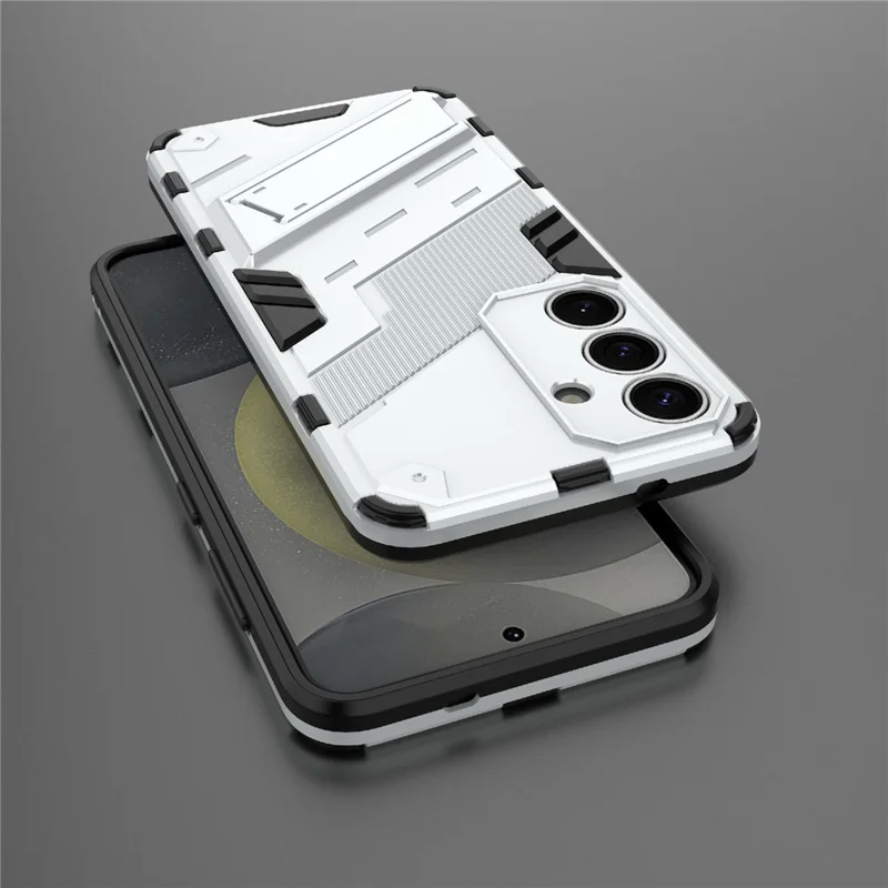 For Samsung Galaxy A56 5G Case PC+TPU Shockproof Phone Cover with Kickstand - White
