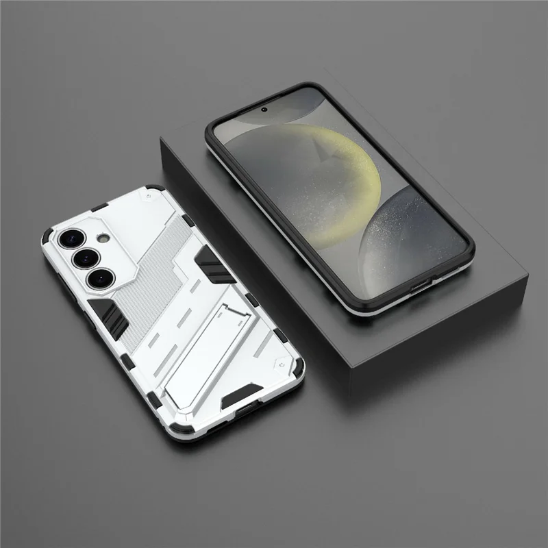 For Samsung Galaxy A56 5G Case PC+TPU Shockproof Phone Cover with Kickstand - White
