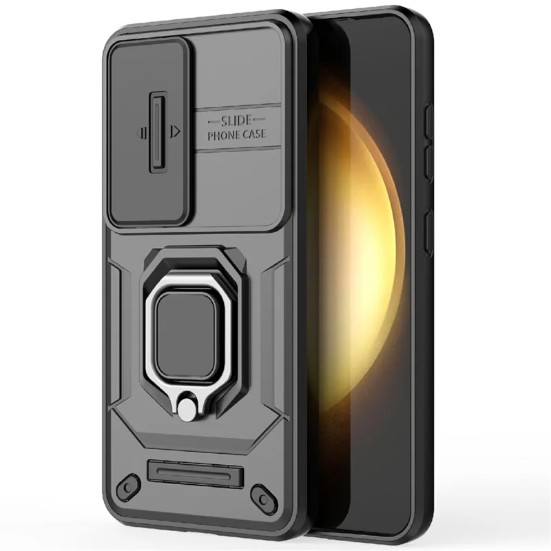 For Samsung Galaxy A26 5G Case PC+TPU Kickstand Phone Protector with Lens Cover - Black