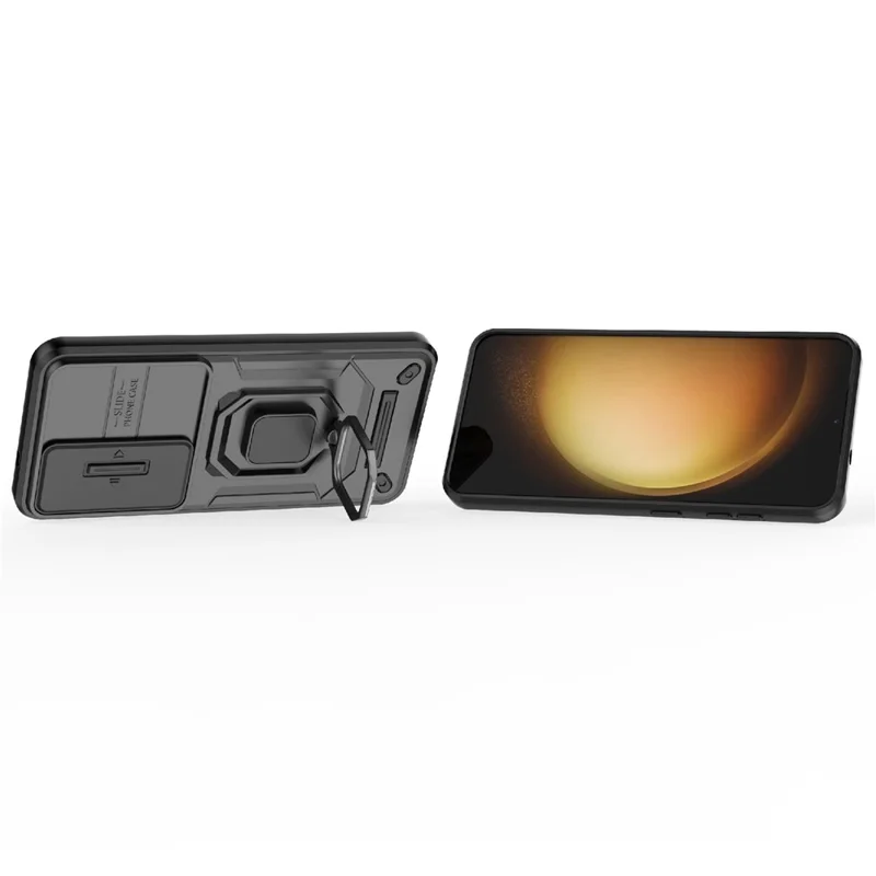 For Samsung Galaxy A26 5G Case PC+TPU Kickstand Phone Protector with Lens Cover - Black