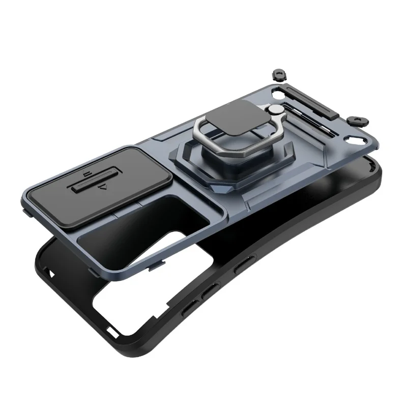 For Samsung Galaxy A26 5G Case PC+TPU Kickstand Phone Protector with Lens Cover - Black