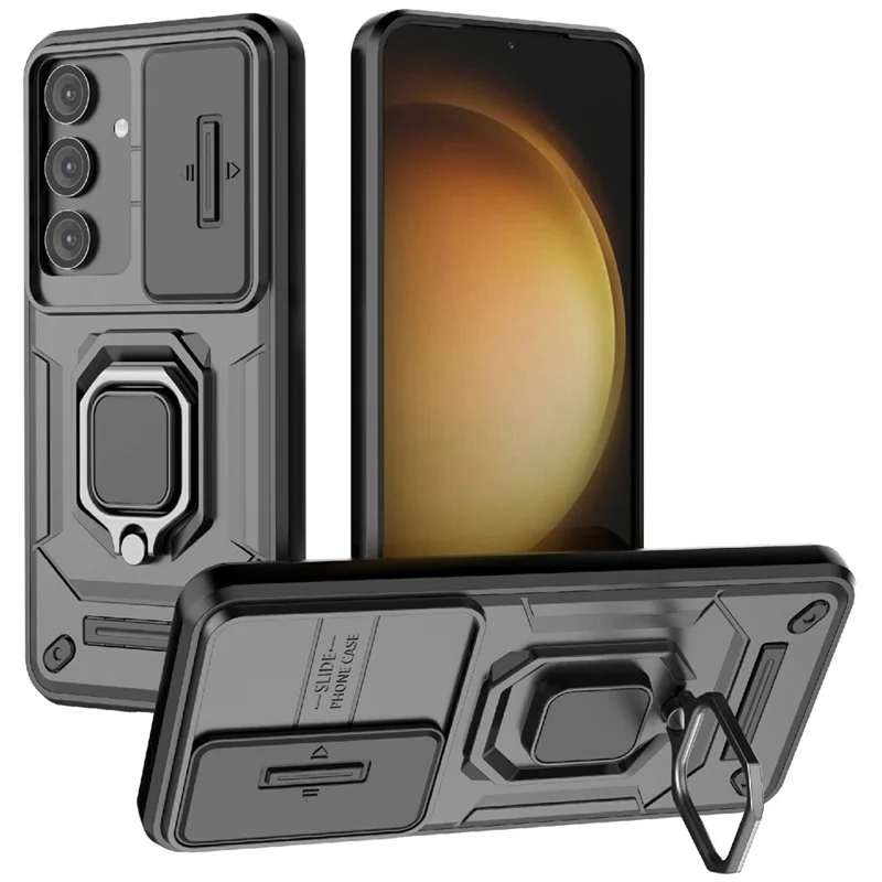 PC+TPU draaispalk hoesje met lensdeksel voor Samsung Galaxy A56 5G - Zwart