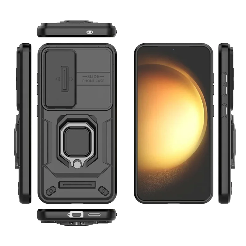 PC+TPU draaispalk hoesje met lensdeksel voor Samsung Galaxy A56 5G - Zwart