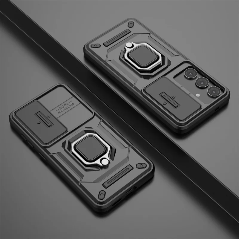 PC+TPU draaispalk hoesje met lensdeksel voor Samsung Galaxy A56 5G - Zwart