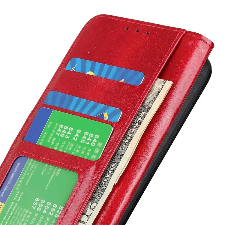 Funda para Samsung Galaxy A56 5G con textura de cuero de caballo loco y soporte - Rojo