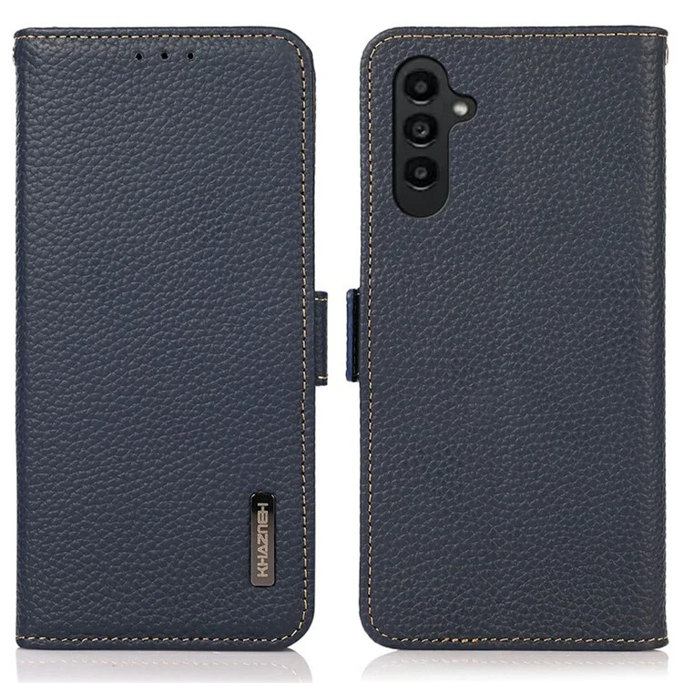 Étui en cuir véritable de vache avec protection RFID pour Samsung Galaxy A56 5G - Bleu
