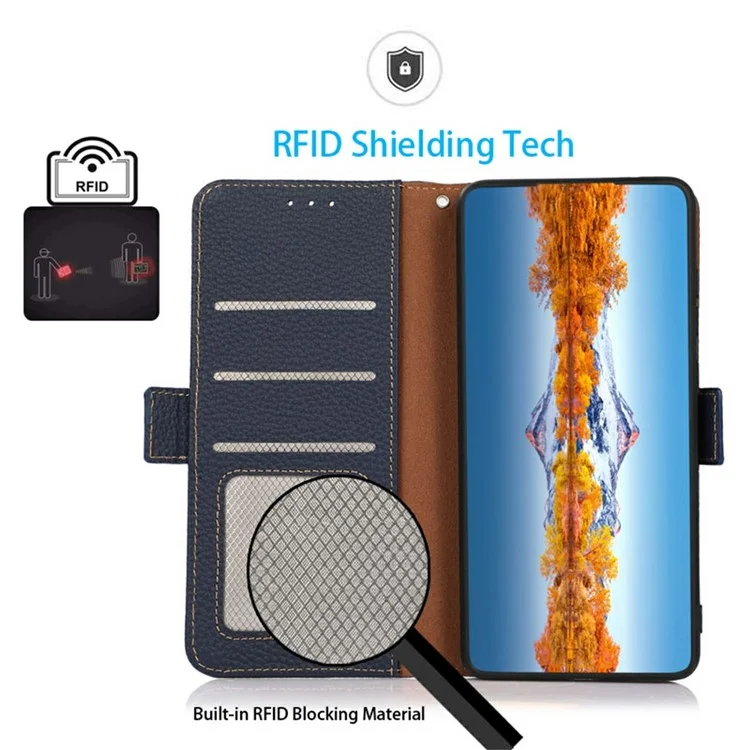 Étui en cuir véritable de vache avec protection RFID pour Samsung Galaxy A56 5G - Bleu