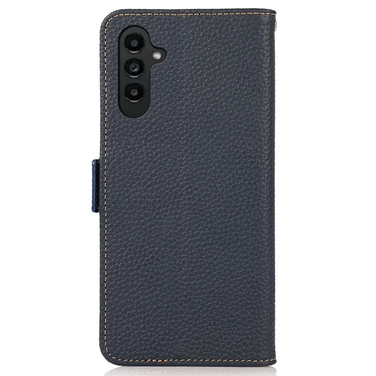 Étui en cuir véritable de vache avec protection RFID pour Samsung Galaxy A56 5G - Bleu