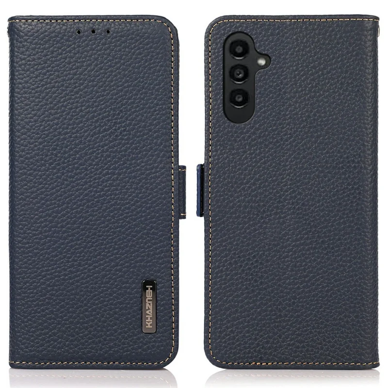 KHAZNEH Capa de Telefone para Samsung Galaxy A26 5G em Couro Genuíno de Vaca com Bloqueio RFID - Azul