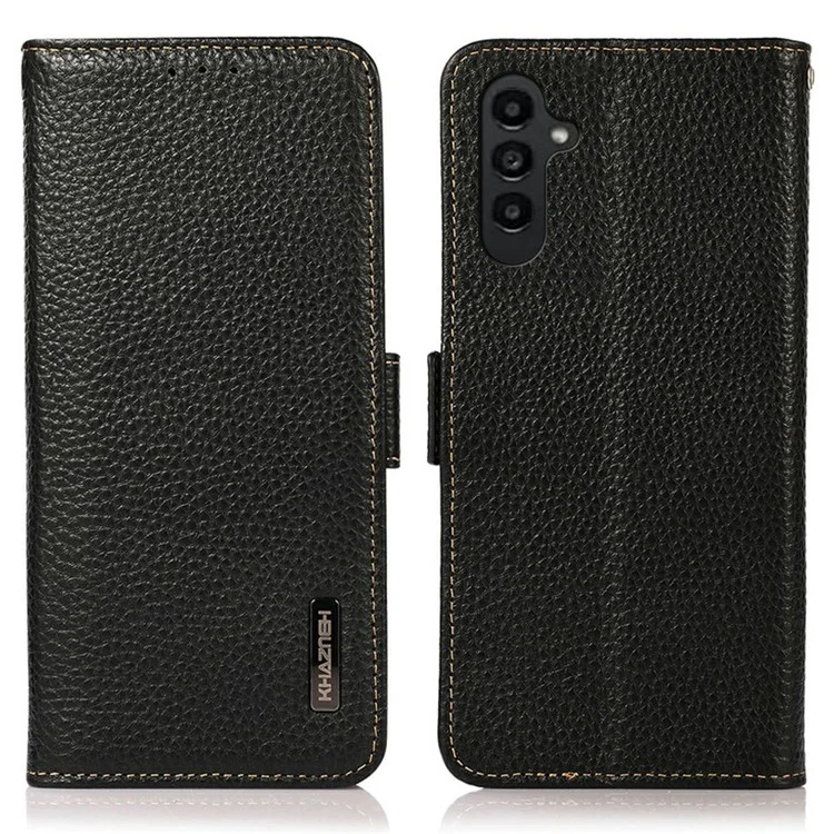 KHAZNEH Capa para Samsung Galaxy A26 5G em couro genuíno de vaca com bloqueio RFID - Preto