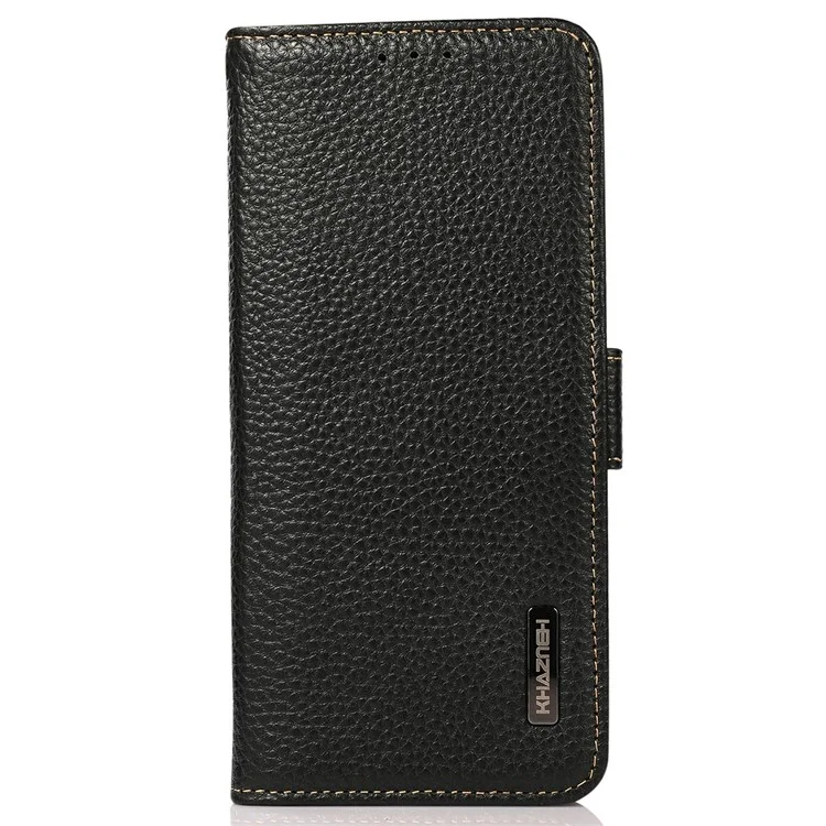 KHAZNEH Capa para Samsung Galaxy A26 5G em couro genuíno de vaca com bloqueio RFID - Preto