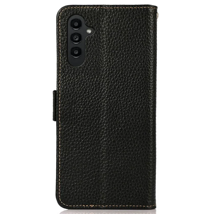 KHAZNEH Capa para Samsung Galaxy A26 5G em couro genuíno de vaca com bloqueio RFID - Preto