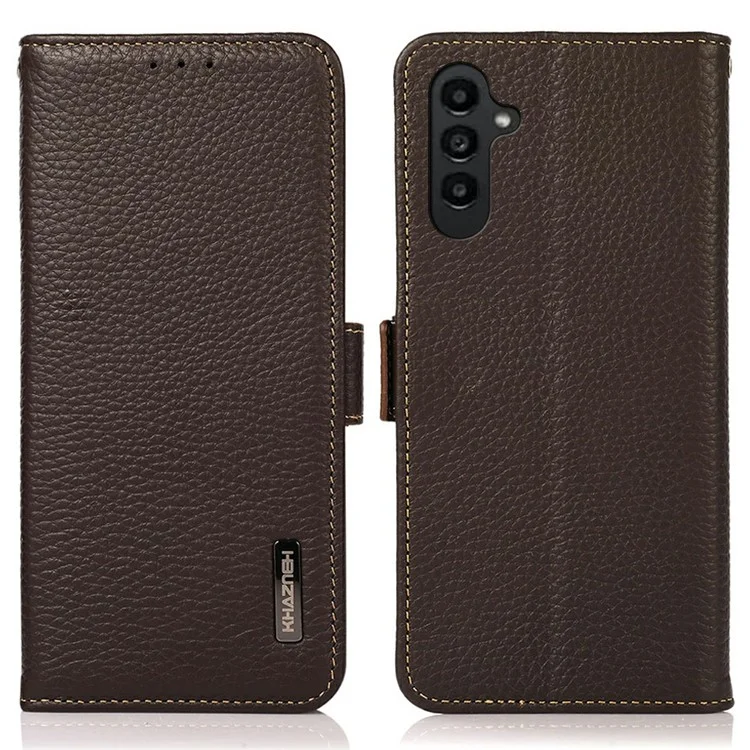 Capa de telefone KHAZNEH para Samsung Galaxy A36 5G, em couro genuíno de vaca, com bloqueio RFID - Marrom
