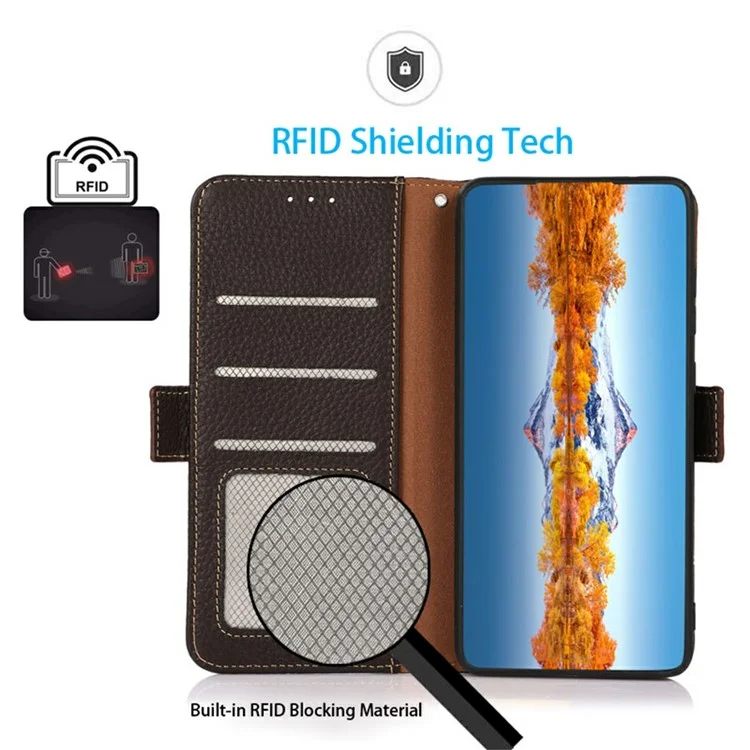 Capa de telefone KHAZNEH para Samsung Galaxy A36 5G, em couro genuíno de vaca, com bloqueio RFID - Marrom