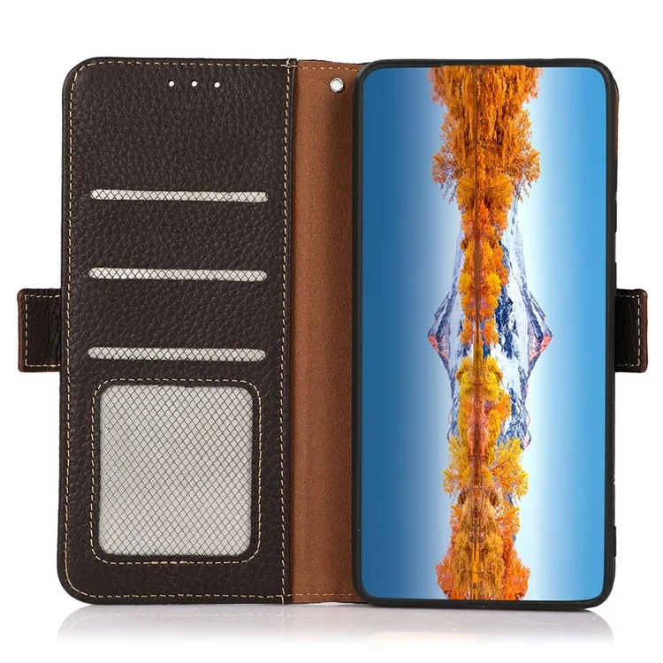 Capa de telefone KHAZNEH para Samsung Galaxy A36 5G, em couro genuíno de vaca, com bloqueio RFID - Marrom