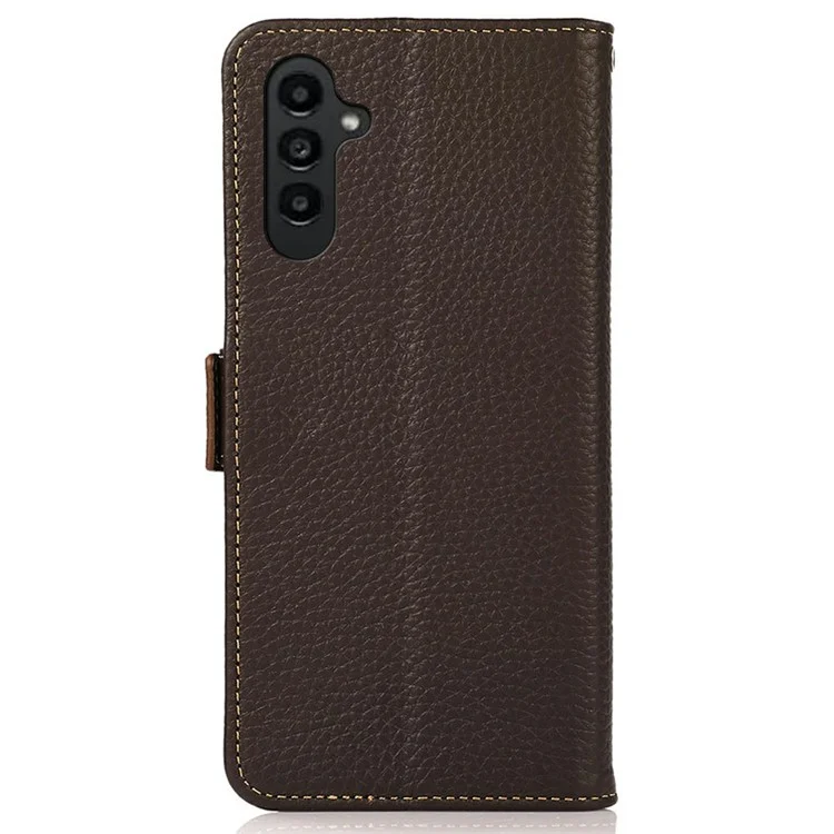 Capa de telefone KHAZNEH para Samsung Galaxy A36 5G, em couro genuíno de vaca, com bloqueio RFID - Marrom