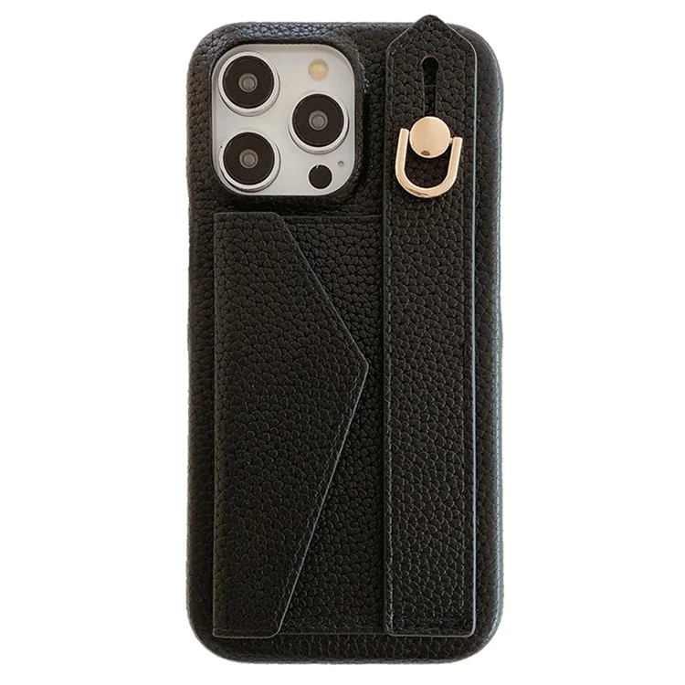 Für iPhone 14 Pro Hülle mit Kartenfach Armband Ständer PU-Leder+PET Handyhülle - Schwarz