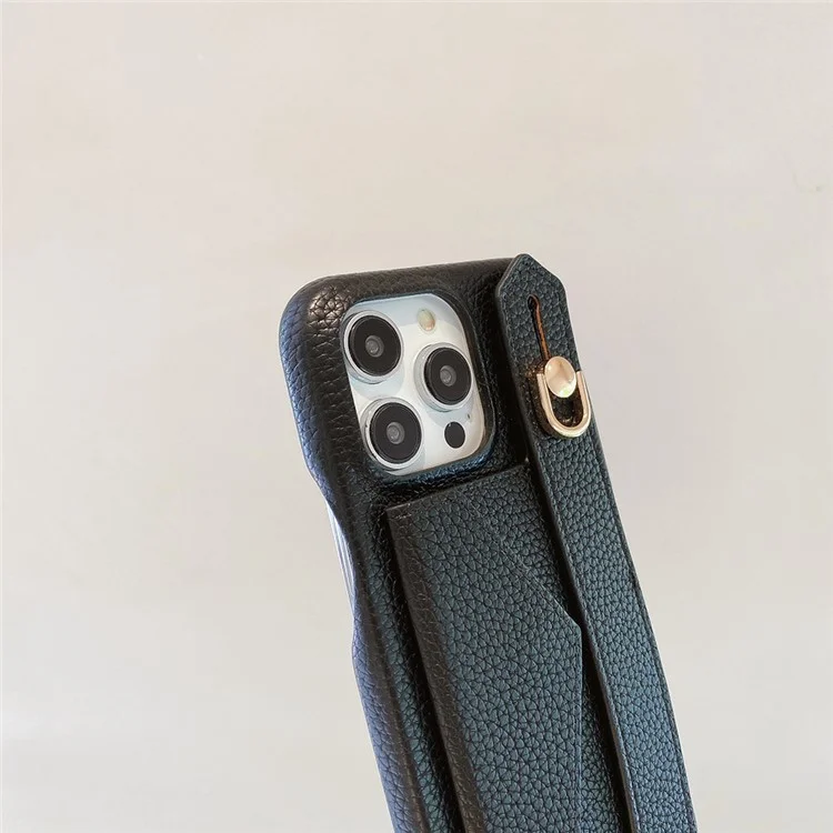 Für iPhone 14 Pro Hülle mit Kartenfach Armband Ständer PU-Leder+PET Handyhülle - Schwarz