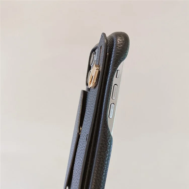 Für iPhone 14 Pro Hülle mit Kartenfach Armband Ständer PU-Leder+PET Handyhülle - Schwarz