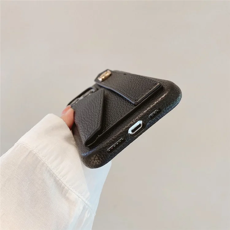 Für iPhone 14 Pro Hülle mit Kartenfach Armband Ständer PU-Leder+PET Handyhülle - Schwarz