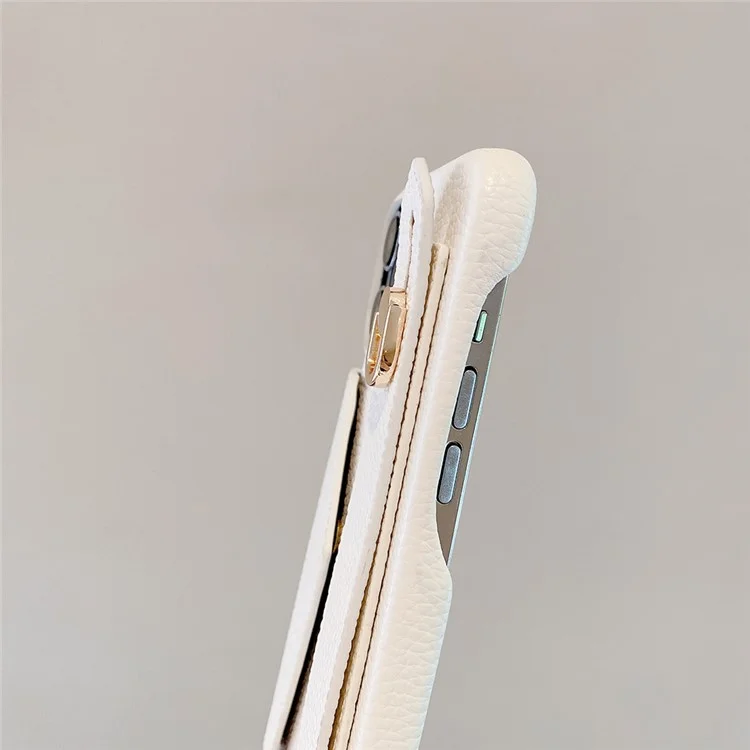 Für iPhone 15 Pro Hülle mit Kartenschlitz Armband Ständer PU-Leder+PET Handyhülle - Weiß