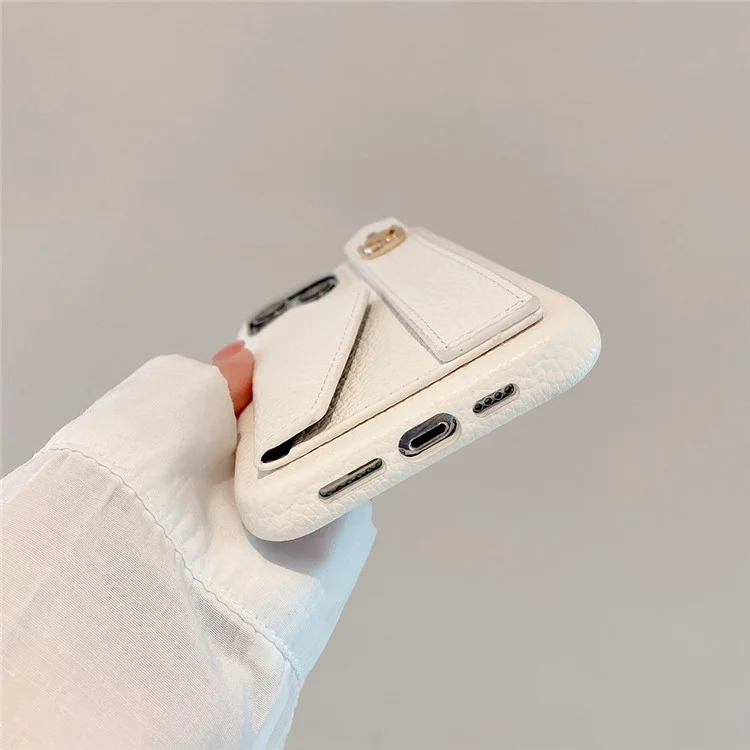Für iPhone 15 Pro Hülle mit Kartenschlitz Armband Ständer PU-Leder+PET Handyhülle - Weiß