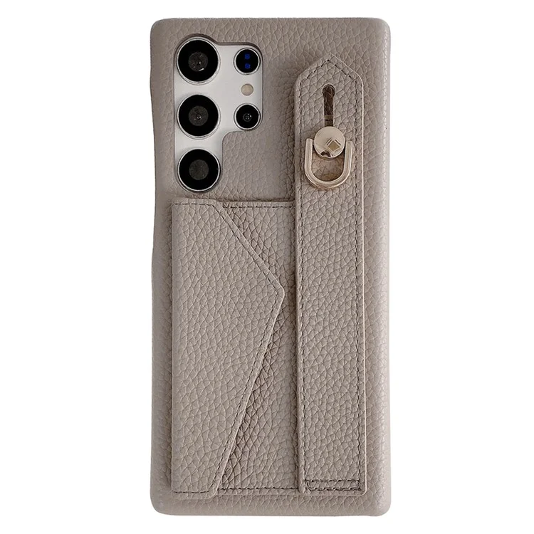 Für Samsung Galaxy S23 Ultra Hülle mit Kartenfach, Armband, Ständer, PU-Leder + PET-Handyhülle - Grau