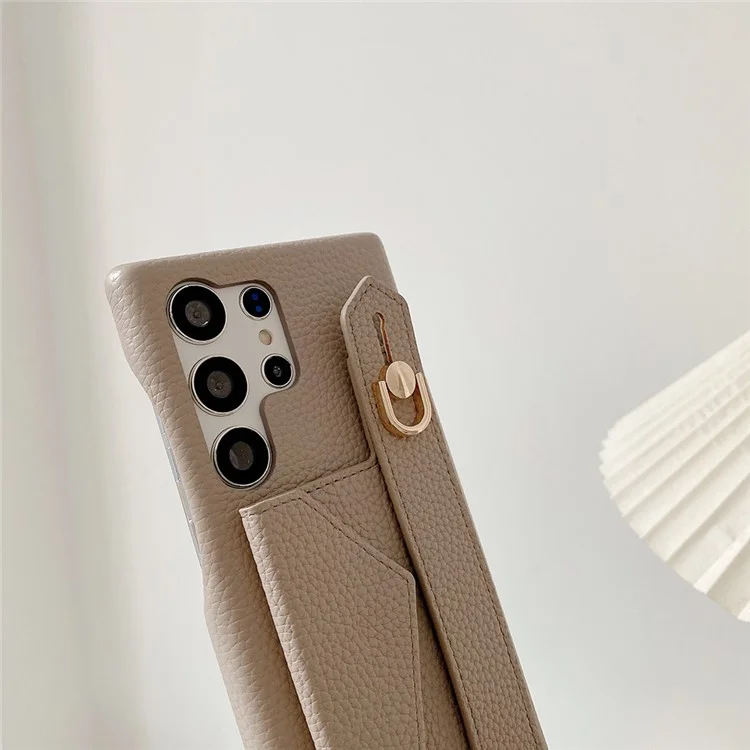 Für Samsung Galaxy S23 Ultra Hülle mit Kartenfach, Armband, Ständer, PU-Leder + PET-Handyhülle - Grau