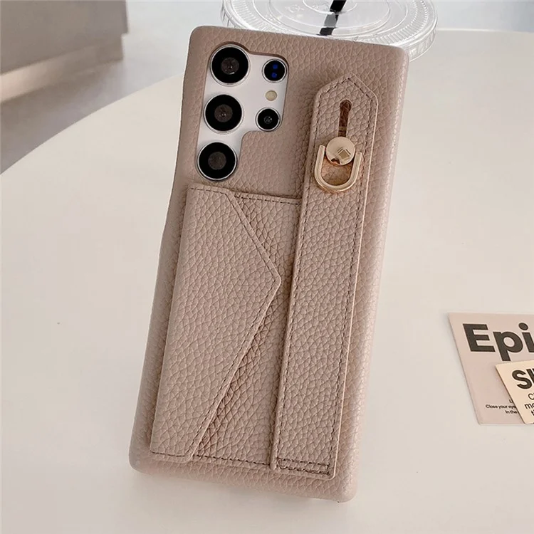 Für Samsung Galaxy S23 Ultra Hülle mit Kartenfach, Armband, Ständer, PU-Leder + PET-Handyhülle - Grau