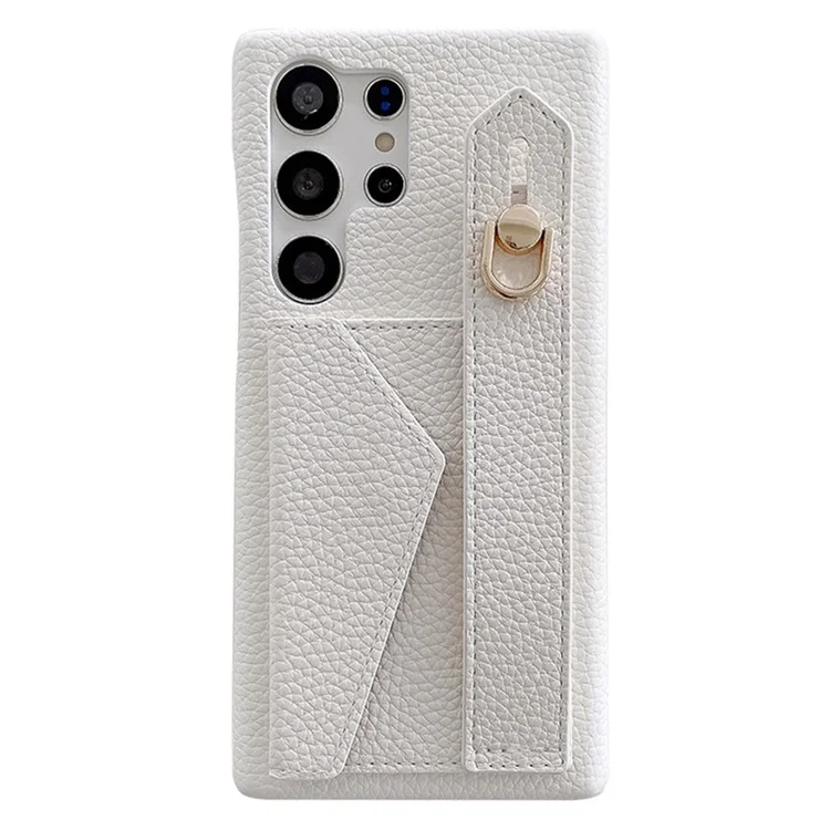 Für Samsung Galaxy S25 Ultra Hülle mit Kartenfach, Armband, Ständer, PU-Leder + PET-Telefonabdeckung - Weiß