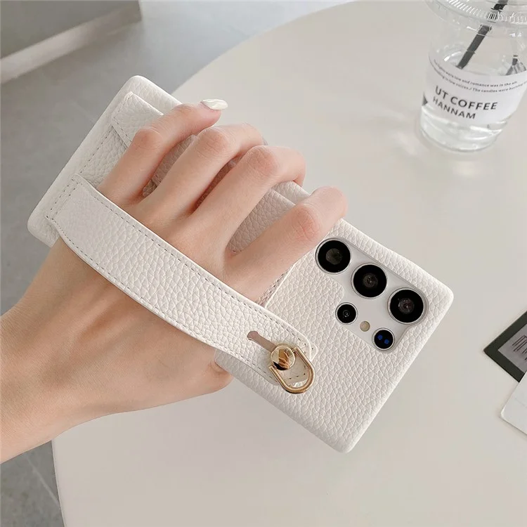 Für Samsung Galaxy S25 Ultra Hülle mit Kartenfach, Armband, Ständer, PU-Leder + PET-Telefonabdeckung - Weiß