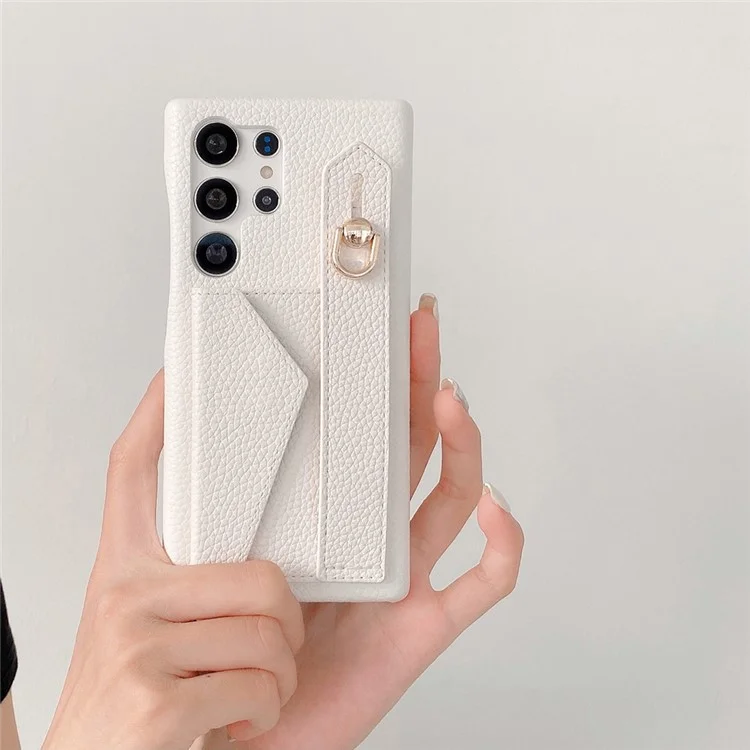 Für Samsung Galaxy S25 Ultra Hülle mit Kartenfach, Armband, Ständer, PU-Leder + PET-Telefonabdeckung - Weiß