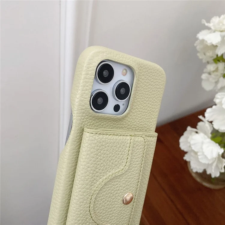 Für iPhone 14 Pro Hülle Spiegeldesign PU-Leder Rückseite mit Kartenfächern, Handgelenksband - Grün