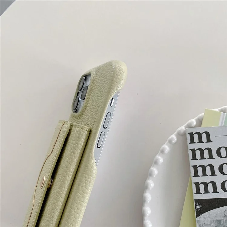Für iPhone 14 Pro Hülle Spiegeldesign PU-Leder Rückseite mit Kartenfächern, Handgelenksband - Grün