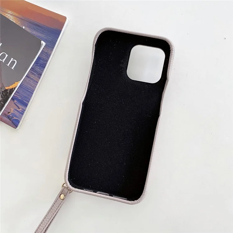 Custodia per iPhone 13 Pro Max con design a specchio, cover posteriore in pelle PU con slot per schede e cinturino da polso - Grigio