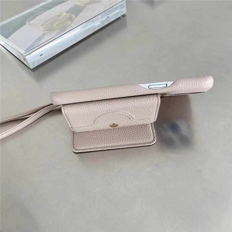 Custodia per iPhone 13 Pro Max con design a specchio, cover posteriore in pelle PU con slot per schede e cinturino da polso - Grigio