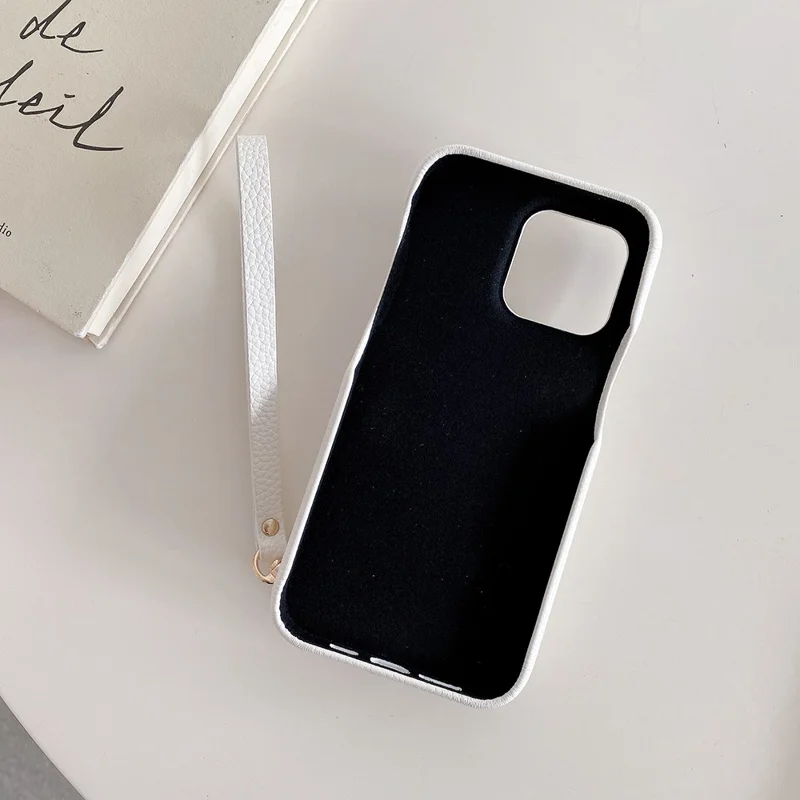For iPhone 13 Pro Case Mirror Design PU Leather Back Cover with Card Slots, Wrist Strap - White